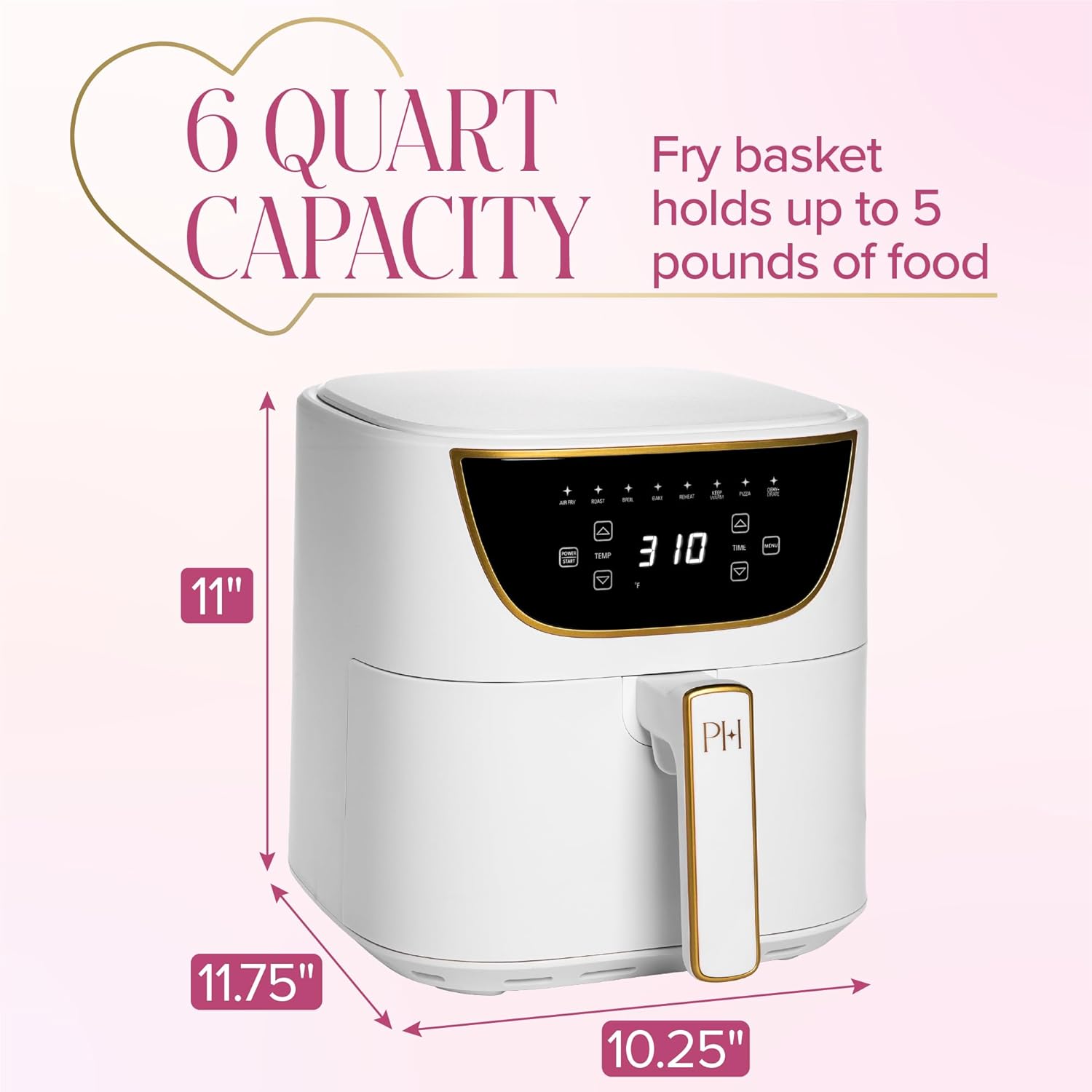 Paris Hilton air fryer, 6-quart large capacity, PFAS-free non-stick coating, touchscreen display, 8-in-1 functions (air fry, bake, grill, roast, reheat, keep warm, pizza, dehydrate), dishwasher safe. - Image 6