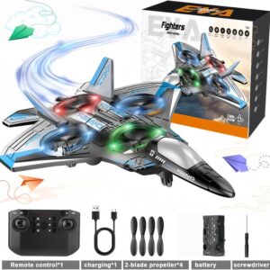 Remote control airplane, suitable for both children and adults; remote control fighter jet with lights, 360° flip stunt plane toy.